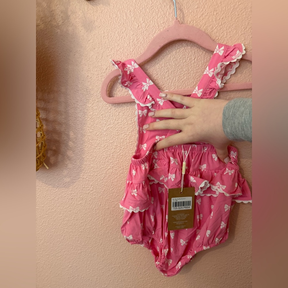 NWT Angel Dear Pink Bow Print Baby Romper - Picture 3 of 6